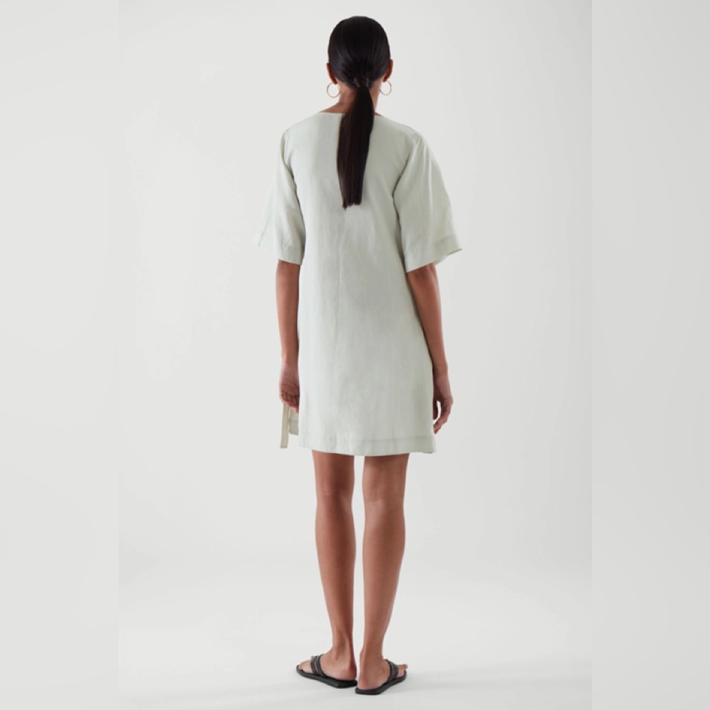 COS MINI WRAP DRESS IN DUSTY LIGHT GREEN - Picture 3 of 15